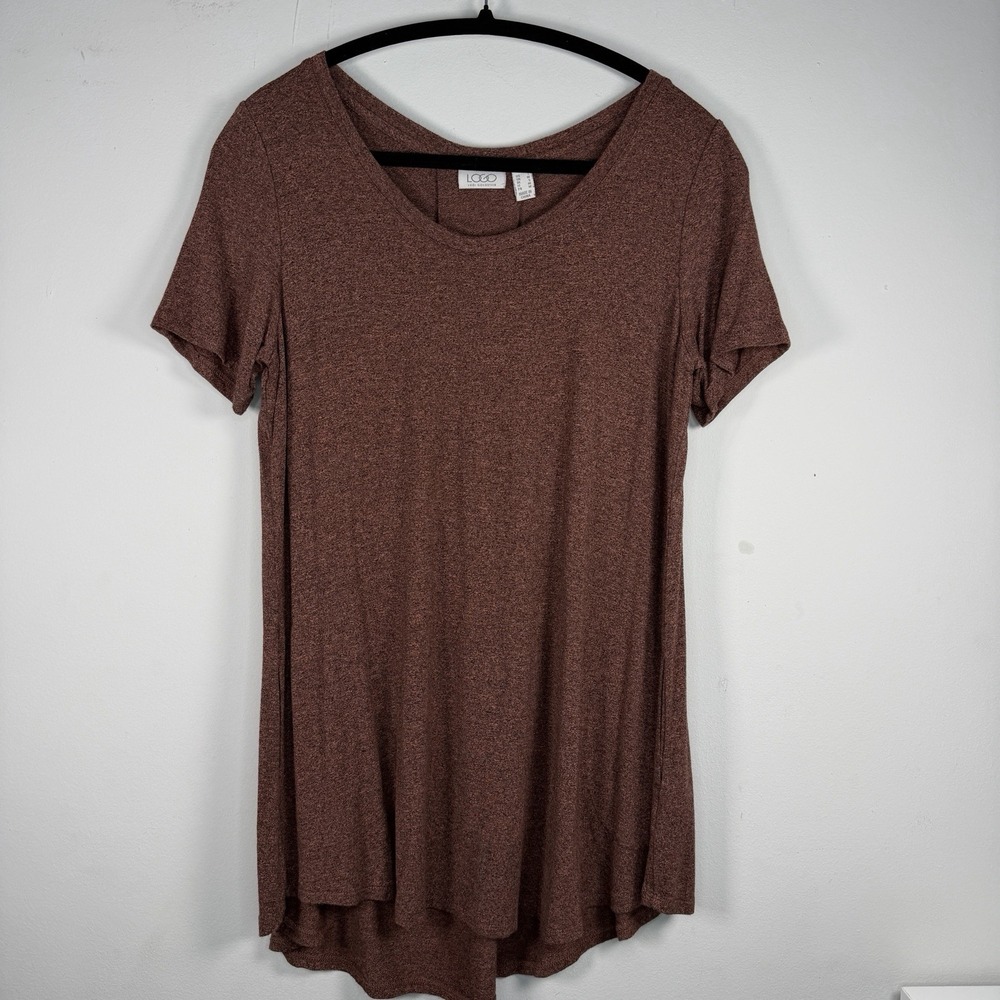 LOGO Lori Goldstein Med short sleeve asymmetrical hem shift dress Red casual